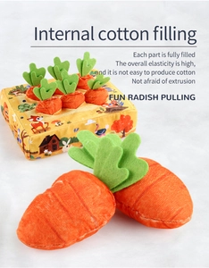Detail of high-elastic cotton filling in plush carrot tissue box toy for babies