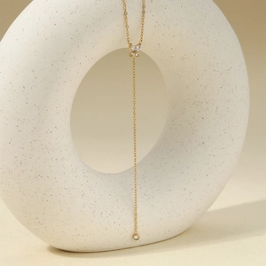 Elegant gold butterfly Y-shaped stainless steel necklace with sparkling zircon pendant