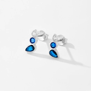 Elegant S925 sterling silver drop earrings with blue and white teardrop gemstones