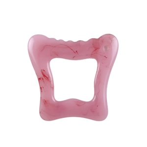 Pink resin guasha tool with marble texture and ergonomic hollow square design