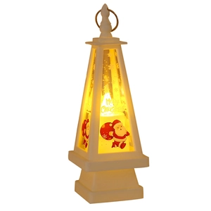 White pyramid Christmas LED lantern with Santa Claus design and hanging ring top