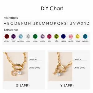 Anpassbare DIY-Halskette mit Buchstaben und Geburtssteinen, 14K vergoldeter Edelstahl.