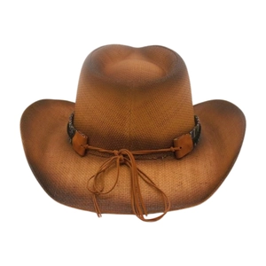 Détail d'un chapeau de cow-boy marron avec dégradé vintage et ruban tissé décoratif