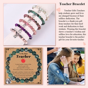 Handmade beaded bracelet with apple charm and natural stone for Teacher Day gifts