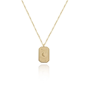 Collier en acier inoxydable plaqué or 18K avec pendentif carré et gravure lune