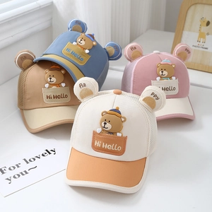 Kids summer mesh baseball cap with cute bear ears and embroidery for sun protection