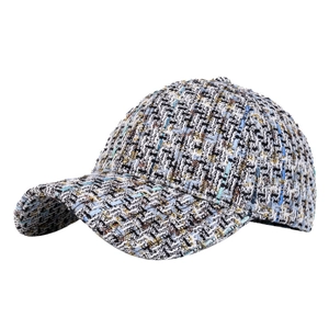 French style tweed baseball cap in blue and white weave for women casual autumn fashion