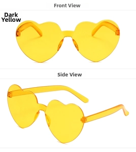 Vues de face et de côté de lunettes de soleil cœur jaune foncé sans monture jelly