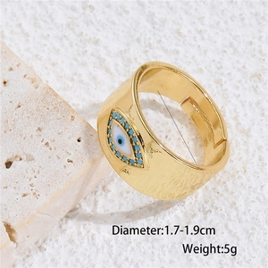 Golden Evil Eye open ring with blue and white enamel, geometric band 1.7-1.9cm