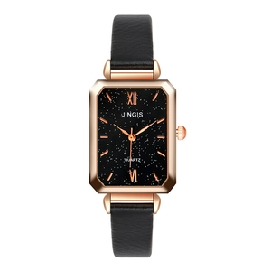 Montre à quartz pour femme avec cadran noir étoilé et boîtier en or rose élégant