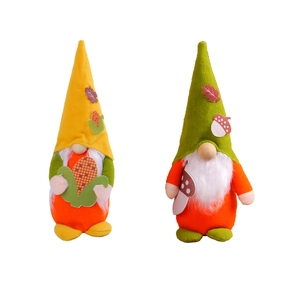 Autumn gnome plush decorations featuring colorful hats, corn and mushroom elements