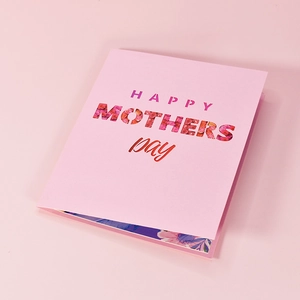 Pink 3D Happy Mother's Day greeting card with floral letters and cutout design