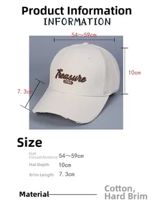 Size chart showing baseball cap measurements for circumference, depth, and brim length