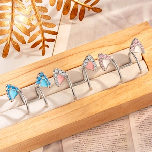 Titanium steel kitten ear cuff set with micro-set zircon in blue and pink finishes