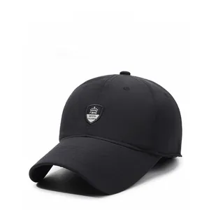 Detailed view of black winter baseball cap with FAKS sports logo and thick fabric