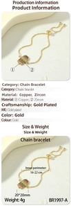 Detailed size chart for gold plated Hamsa hand bracelet with cubic zirconia charms