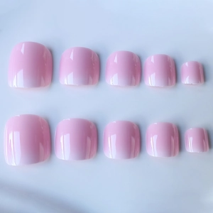 Kurze quadratische Fußnägel zum Aufkleben mit rosa Farbverlauf und Glanz-Finish