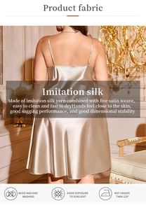 Detail of silk satin nightgown fabric showing smooth texture and champagne shine