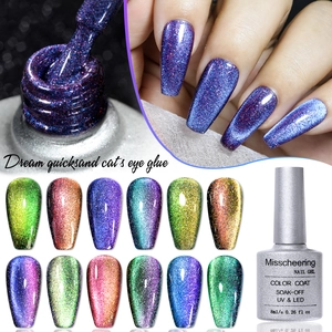Macro view showing 12 shades of Dream Quicksand Cat Eye nail polish gel textures