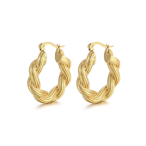 Minimalist U-shaped 18k gold plated titanium steel hoop earrings with twist texture finish
