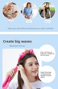 Pink velvet heatless hair curler set shown in various daily usage scenarios