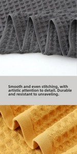 Detailed view of the soft waffle weave texture and precision stitching on high-quality towels