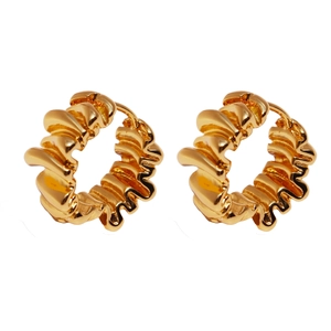 Irregular twisted gold geometric hoop earrings with a textured origami wave design