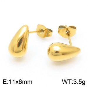 Polished gold-plated stainless steel teardrop stud earrings 11x6mm on white background