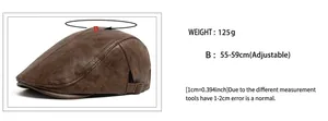 Detail Größentabelle für Herren PU-Leder Baskenmütze mit verstellbarem 55-59cm Umfang