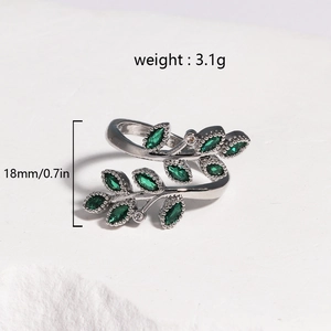 Bague ouverte vintage branche de feuilles émeraude en argent avec pierres marquises