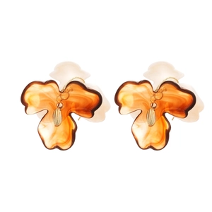 Vintage amber acrylic flower tassel hook earrings for women with elegant resin petals