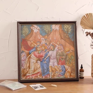 Vintage European oil painting frame with classical religious puzzle art for wall decor