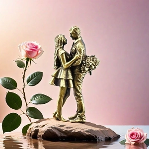 Nordic brass vintage kissing couple statue home decor ornament with floral detail