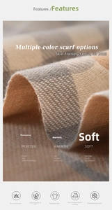 Macro shot of soft khaki plaid scarf fabric showing fluffy texture and premium cashmere feel