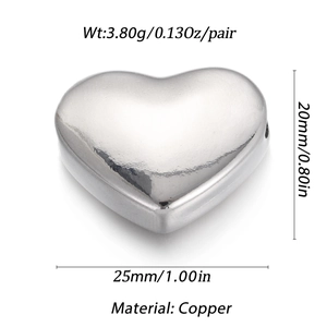 Dimensioni dettagliate per ciondolo a cuore in rame argentato con altezza 20mm