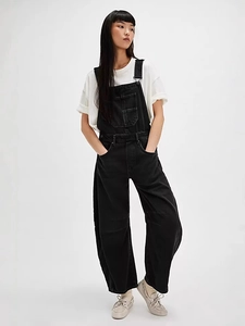 Salopette en jean noir délavé vintage avec coupe droite décontractée et bretelles