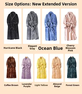 Detail view showing nine vibrant color options of thick flannel winter bathrobes
