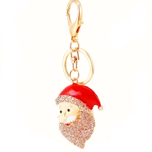 Sparkling Christmas Santa Claus keychain with red enamel and crystals on gold metal