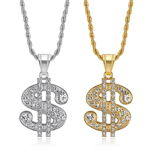 Collana Con Ciondolo Segno del Dollaro Hip Hop in Acciaio al Titanio Galvanizzato Con Strass Intarsiati Catena a Corda Gioielli