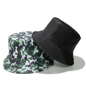 Outdoor camouflage and black bucket hats for sun protection and hiking activities
