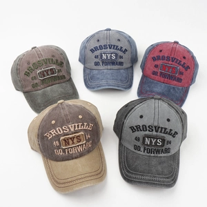 Vintage washed cotton baseball caps with NYS letter embroidery in five color variants
