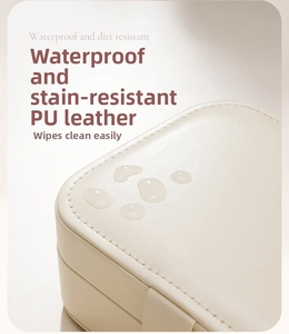 Close-up of waterproof PU leather jewelry box showing moisture resistance and fine stitching