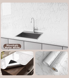 Detail of landscape white marble self-adhesive wallpaper for kitchen heat-resistant surfaces