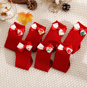 Set of 7 festive red Christmas baby socks with 3D resin Santa and elk decorations