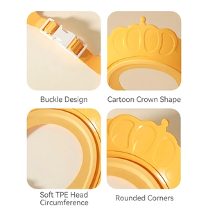 Yellow crown toddler shower cap with soft TPE ear protection and adjustable buckle