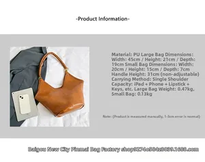 Brown PU leather tote bag and pouch set with size comparison to tablet for scale