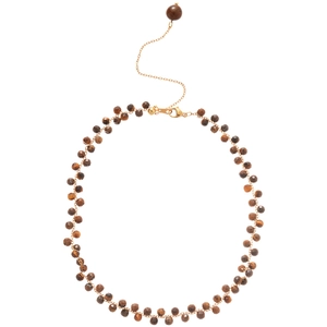Collana di perle occhio di tigre con catena in oro e acciaio e ciondolo in gemma sfaccettata