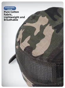 Close-up of breathable mesh side panel and camouflage fabric on army cap
