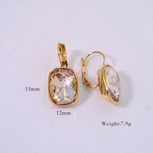 Close-up of 14K gold plated earrings with champagne square zirconia showing dimensions