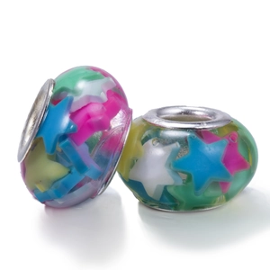 Colorful glass charms with star patterns and large metal cores for DIY jewelry making